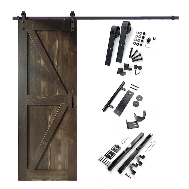 HOMACER 32 in. x 84 in. K-Frame Ebony Solid Pine Wood Interior Sliding Barn Door with Non-Bypass Hardware Kit