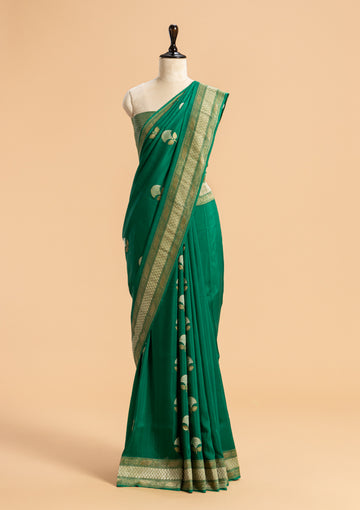 Brocket Silk Woven Saree In Rama Green Colour - SR5641208