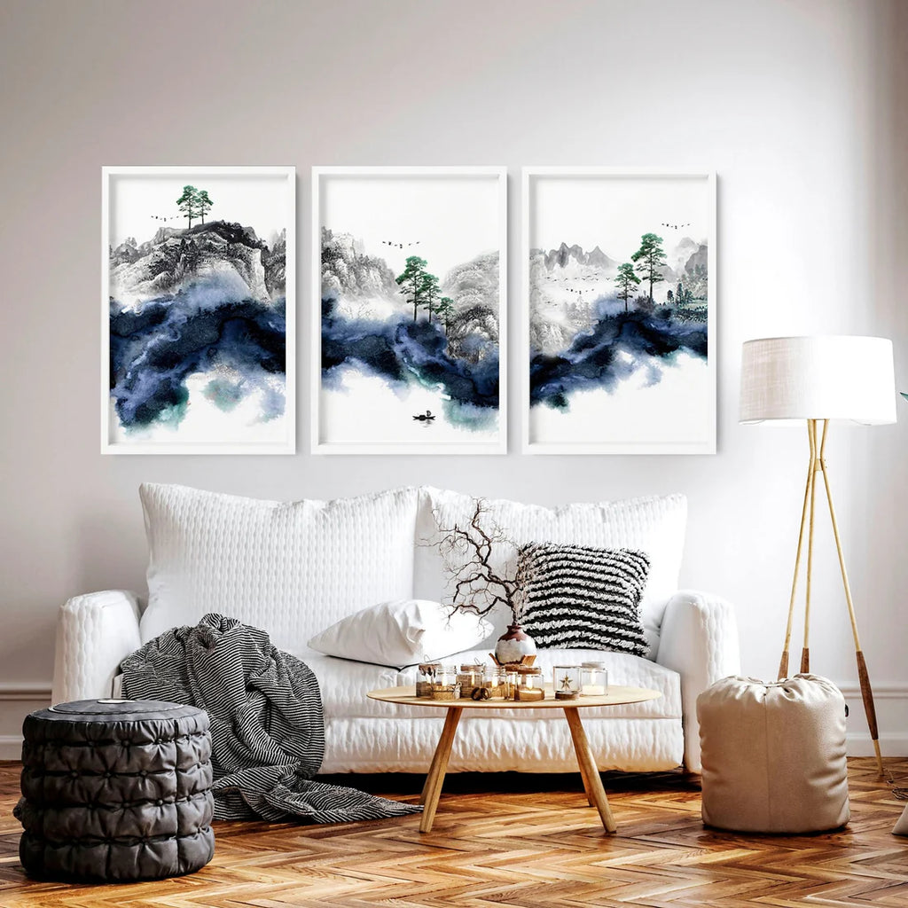 Wall picture for living room | set of 3 Japanese art prints