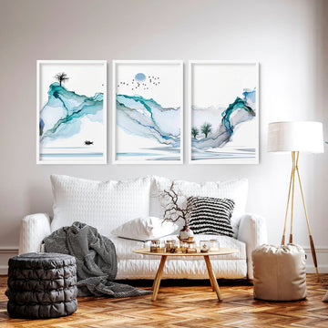 Japandi Home Office Decor for Men Set of 3 Framed Wall Art Prints