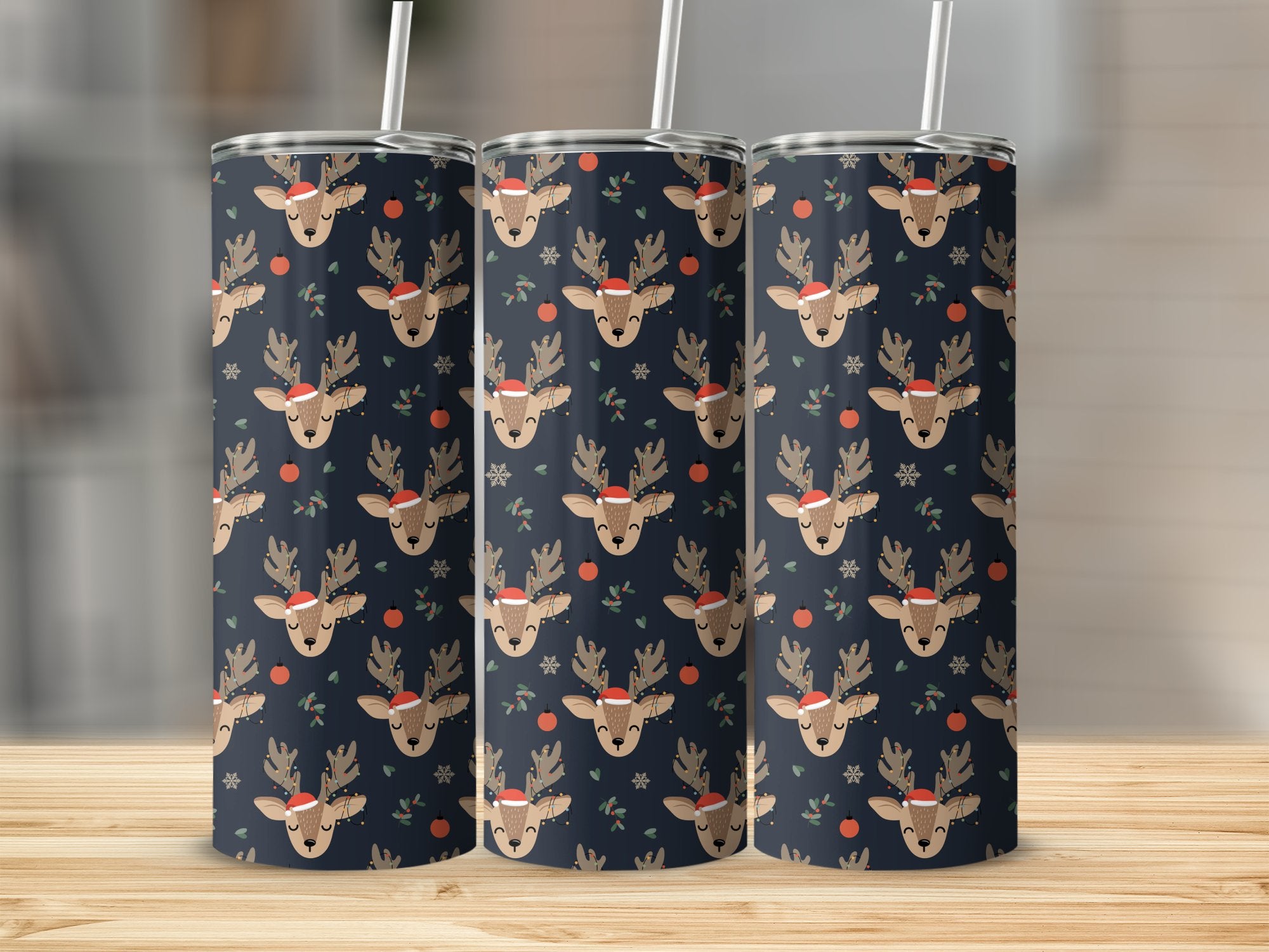 Festive Reindeer Pattern with Ornaments Tumblers 6216191