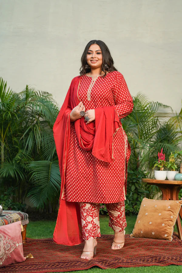 Sanganeri Print Plus Size Suits for Women