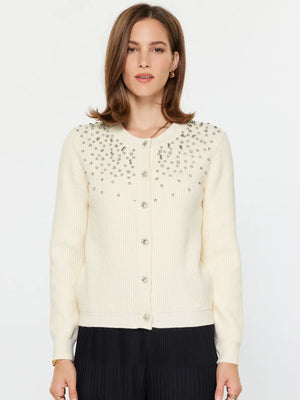 Crystal Beaded Detail Cardigan - Ivory - Camden Road