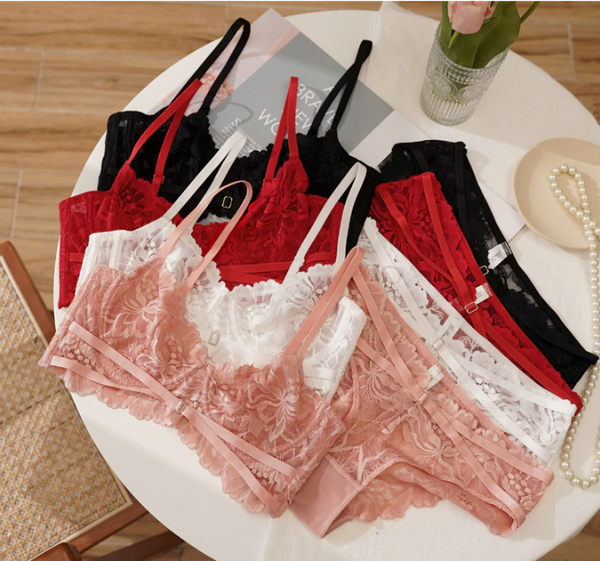 Exquisite Embroidered Lace Bra and Panty Set