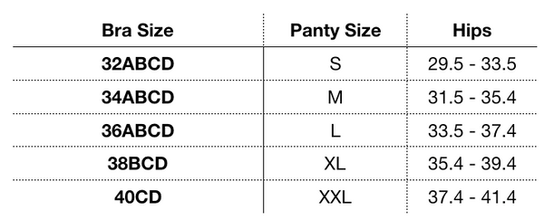 Stylish Ultra-Thin Cup Bra & Panty Set: Classic Bandage Lingerie Size Chart