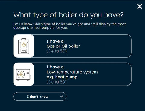 screenshot showing the uk radiators boiler popup