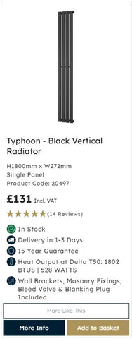 Image showing watts output on typhoon radiator