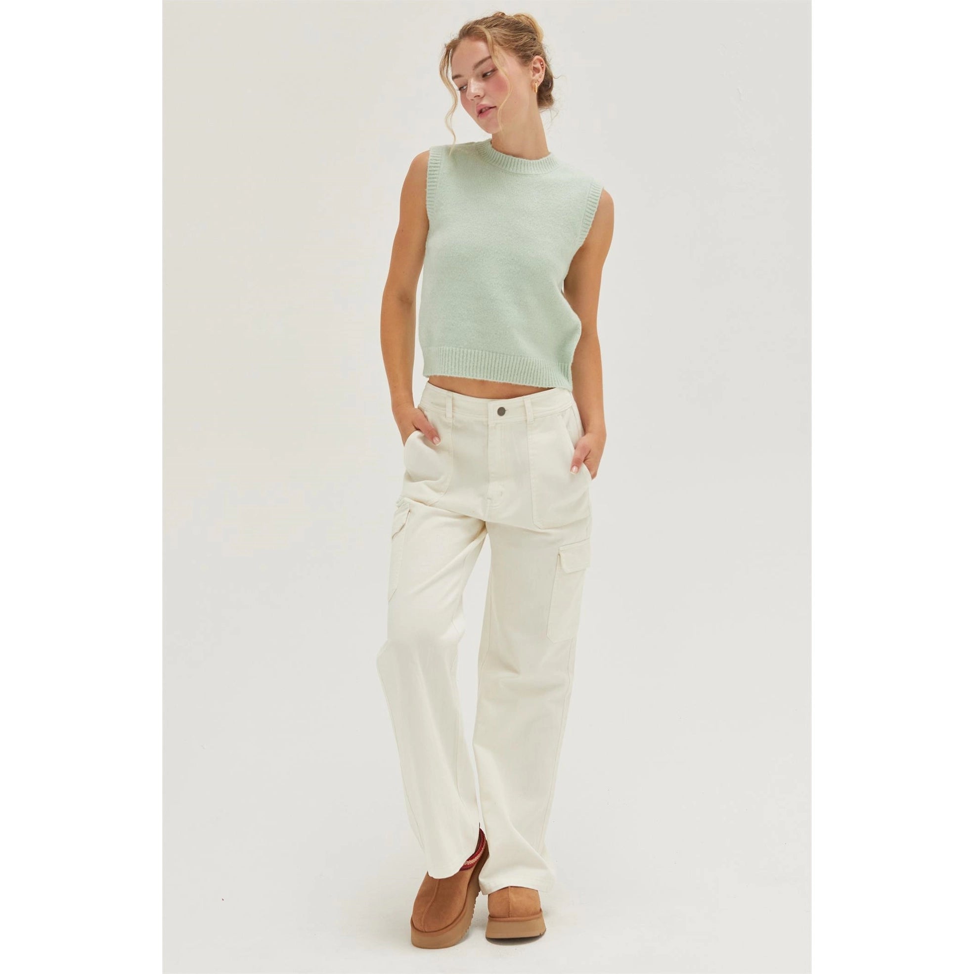 Sleeveless Mint Cropped Sweater Top