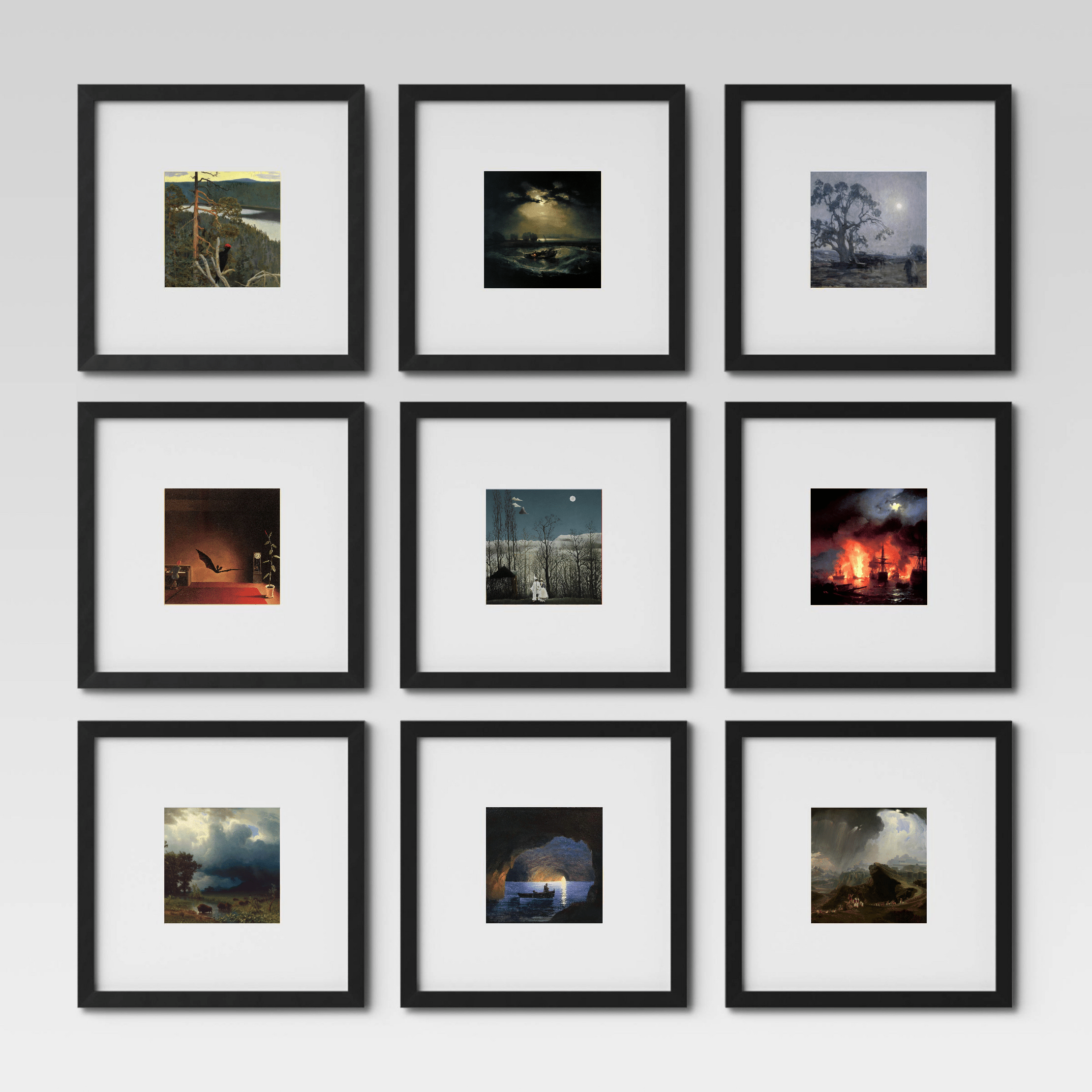 Librarian's Nook; Showcase of Nine Prints in 11"x11" Frames, matted