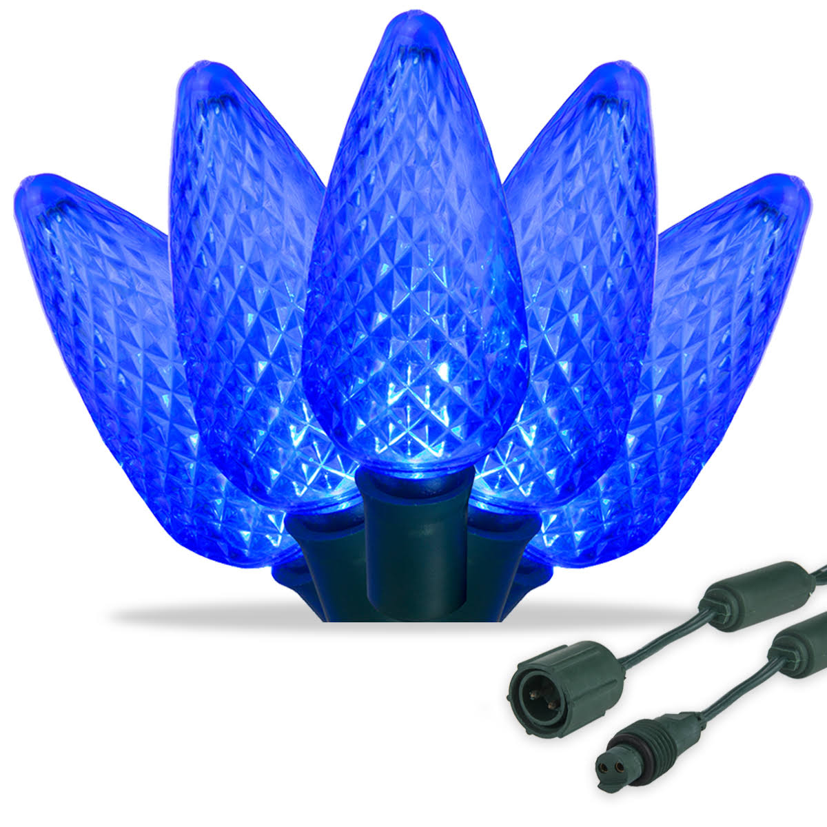 25 C9 Blue Commercial LED Light String, Green WIRE, 12