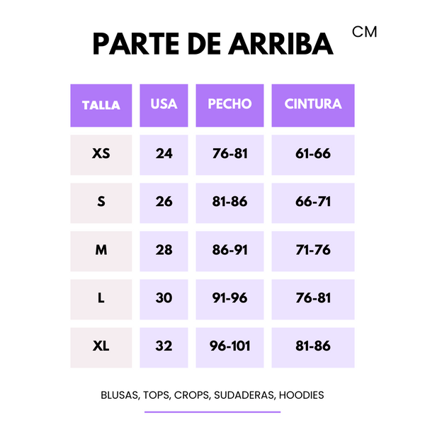 Parte de arriba en centímetros