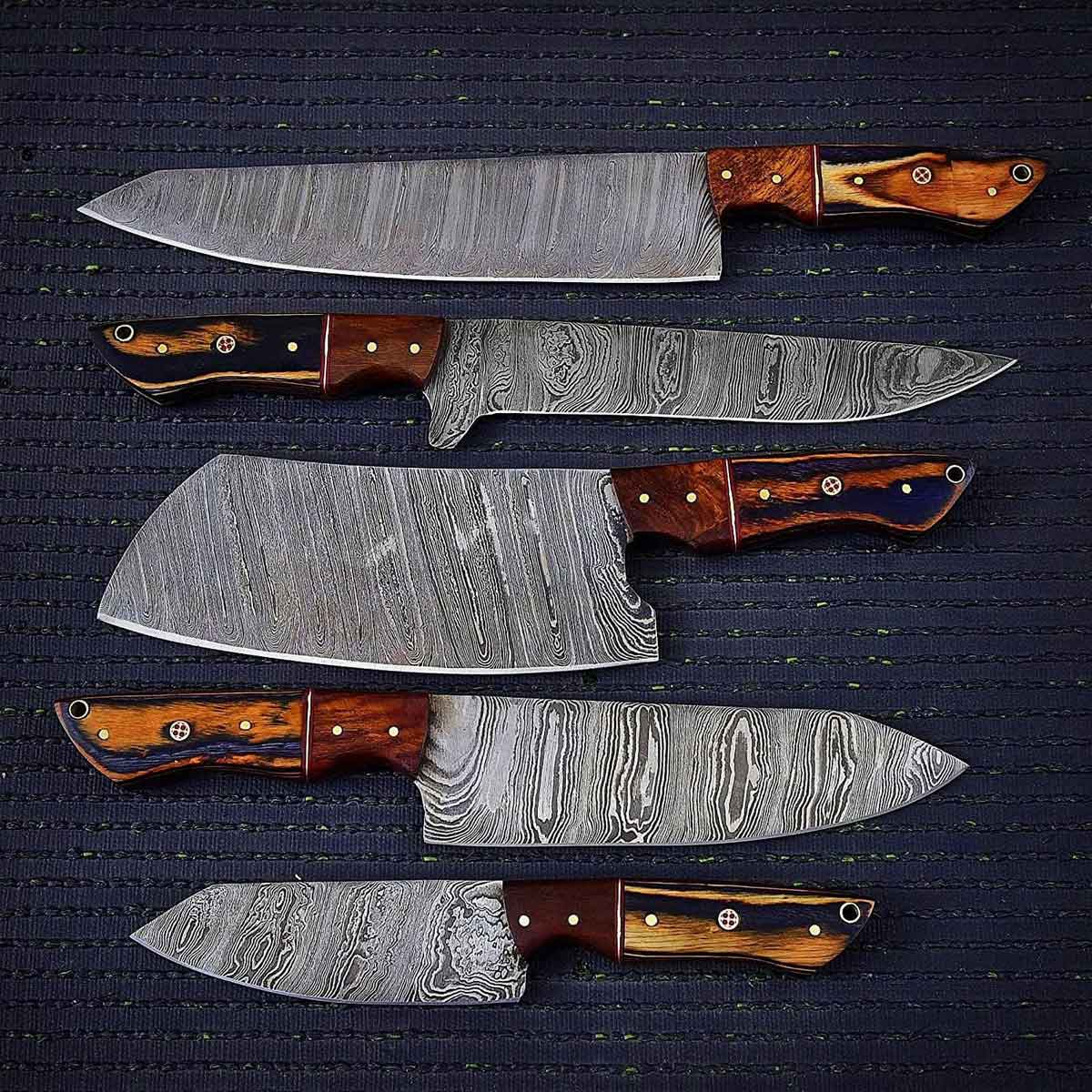 5Pcs Chef Kitchen Knives Set Damascus Steel with Bag