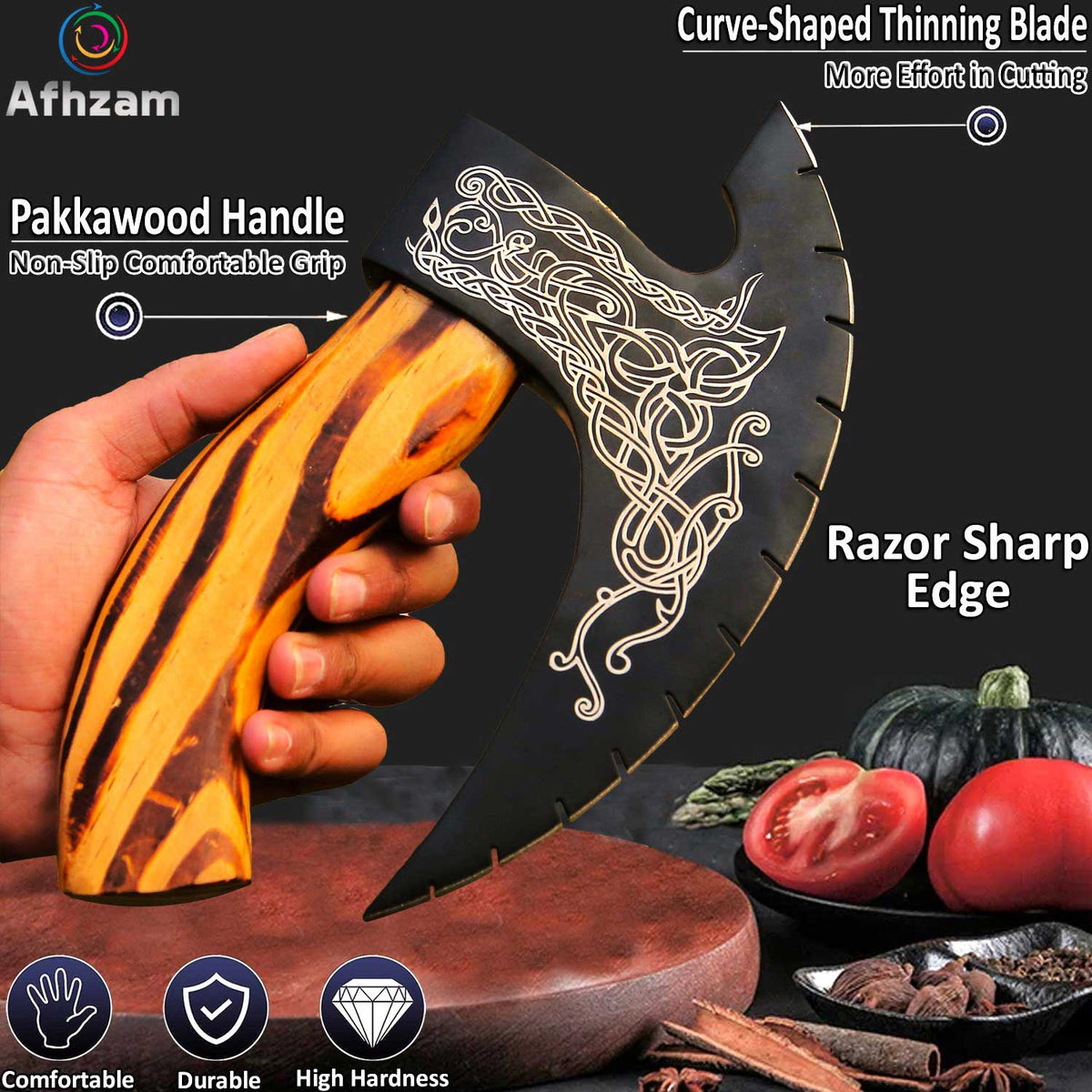 Handmade Pizza Cutter Slicer Viking Axe with Sheath