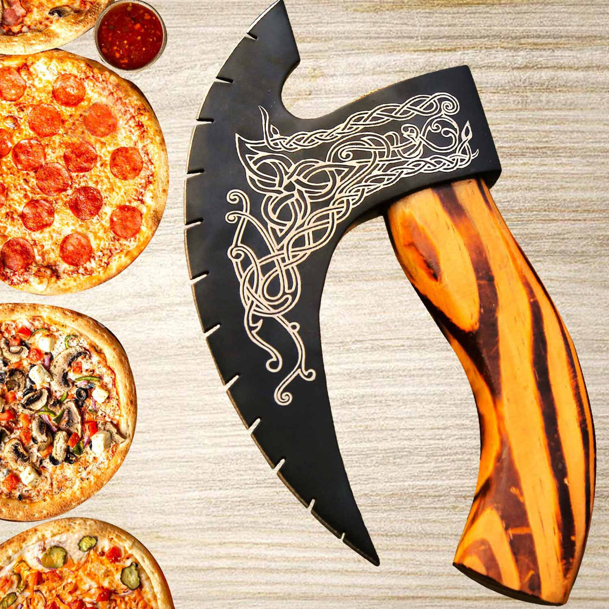 Handmade Pizza Cutter Slicer Viking Axe with Sheath
