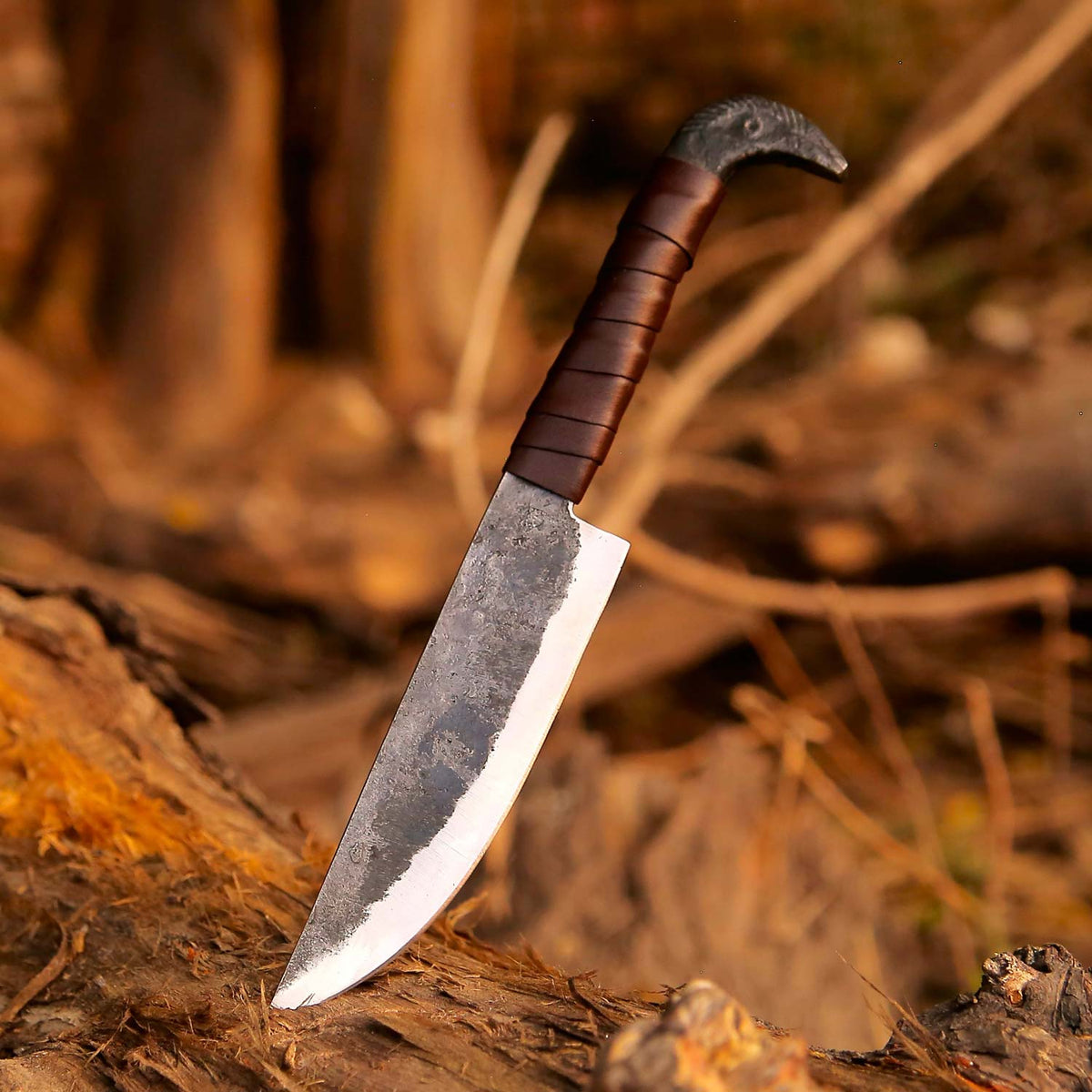 Viking Knife With Raven's Head Hilt & Leather Sheath