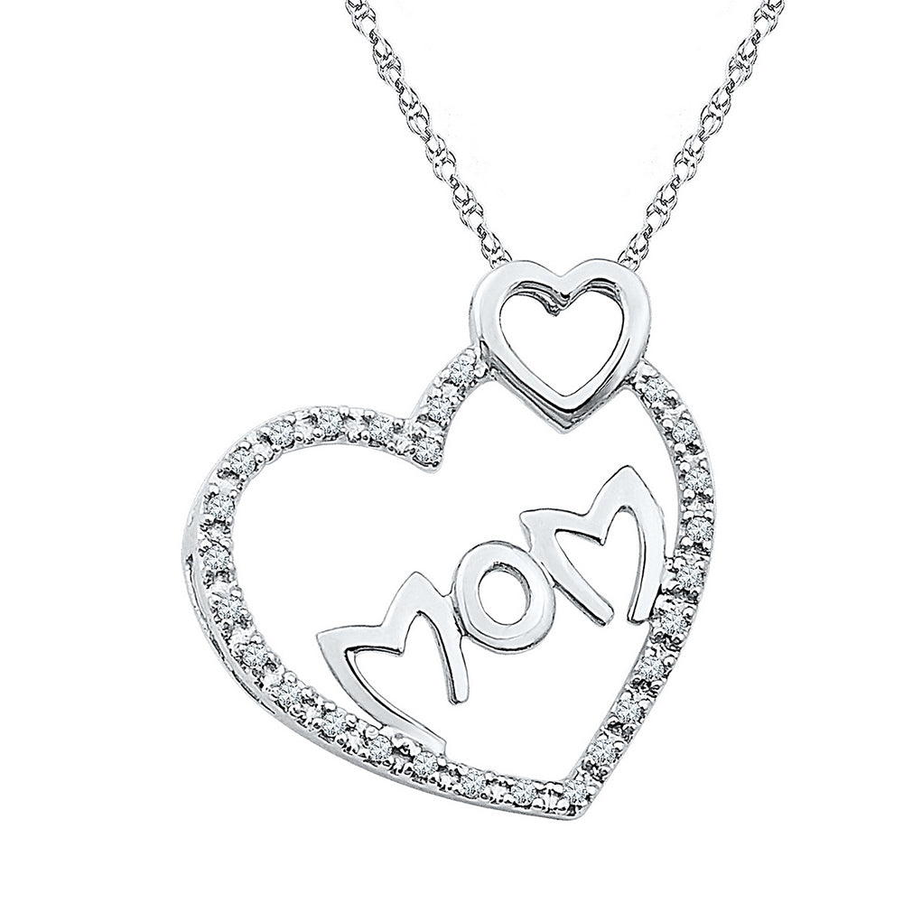Sterling Silver Two Heart MOM Pendant Pendant with Chain 1/10 Cttw ...