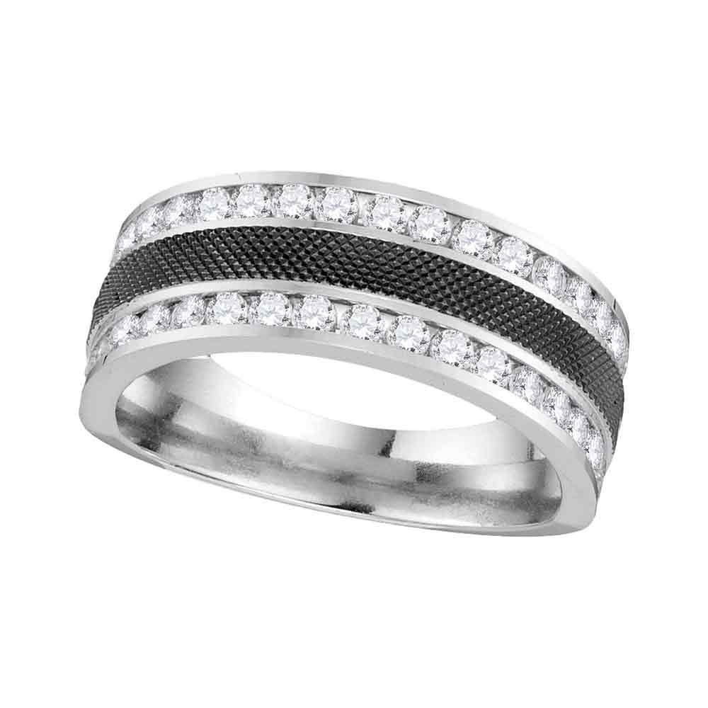 14kt white gold mens round diamond double row wedding band 1.00 cttw11 ...