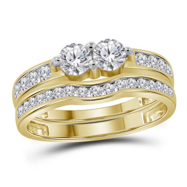 14kt Yellow Gold Womens Round Diamond 2stone Bridal Wedding Engagement Ring Band Set 1.00 Cttw