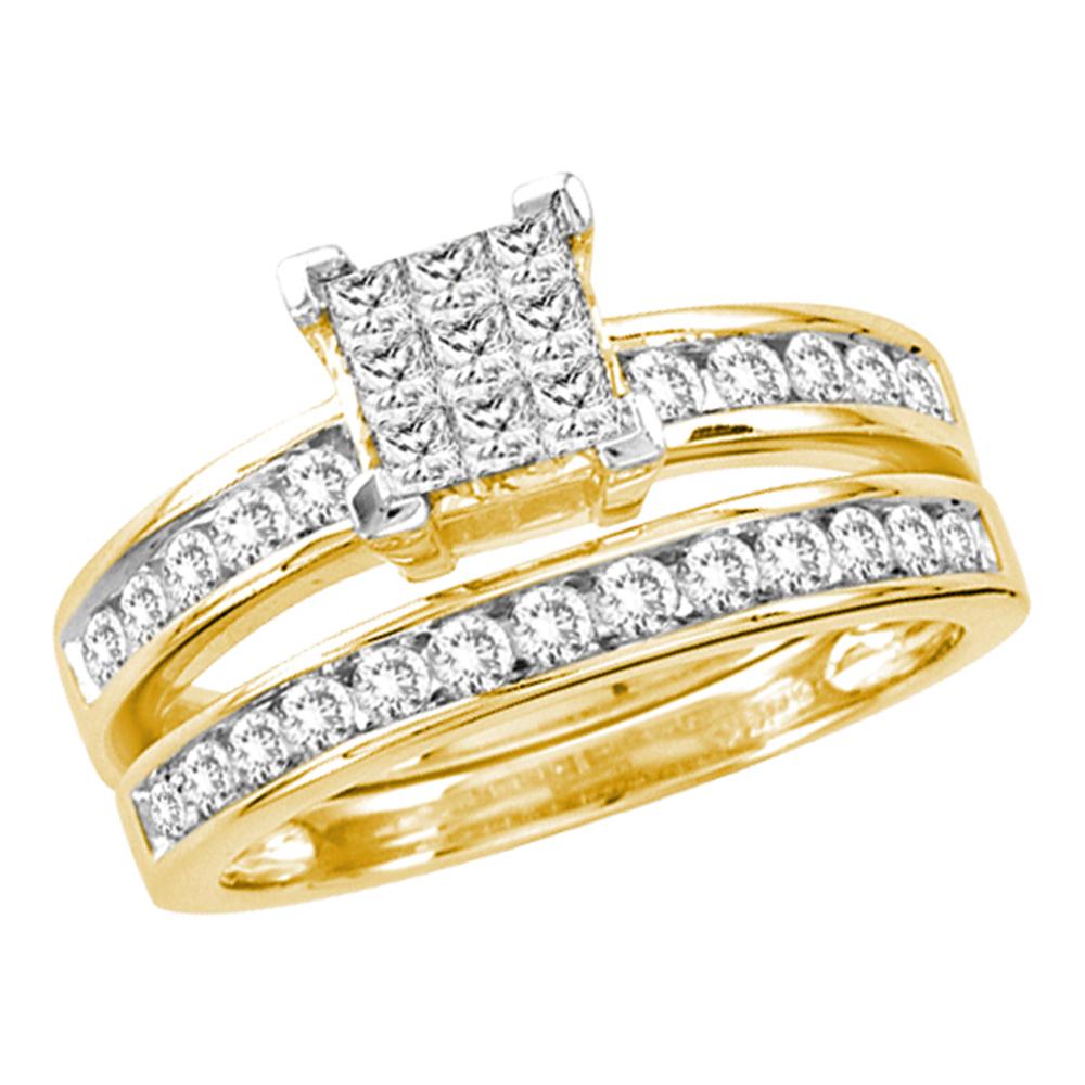 14kt Yellow Gold Womens Princess Diamond Cluster Bridal Wedding ...