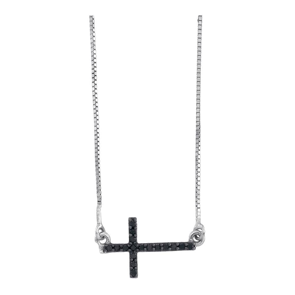 Women S Black Cross Necklace Sideways Style 10k White Gold With Diamonds 1 10 Cttw North Arrow Shop