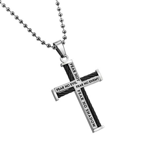 Cable Cross Necklace for Men, Psalm 23 & Isaiah 41:10 Bible Verse FEAR ...