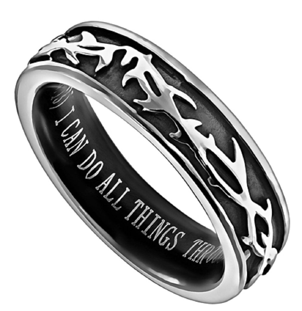Crown Of Thorns Christ My Strength Ring, Stainless Steel, Christian ...
