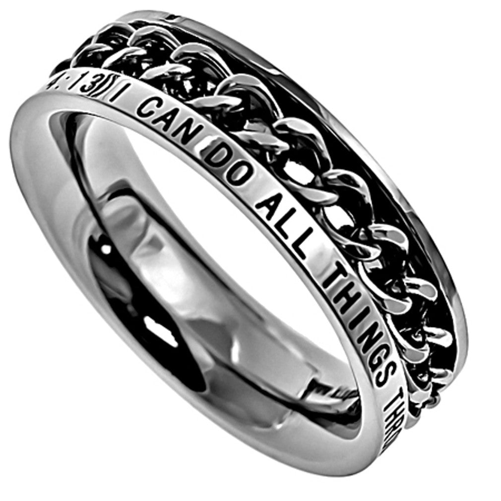 CHRIST MY STRENGTH Philippians 4:13 Christian Women Chain Ring, Stainl ...