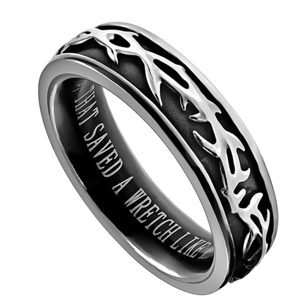 Crown Of Thorns Amazing Grace Ring, Stainless Steel, Christian Bible V ...