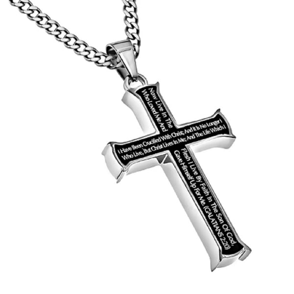 Galatians 2:20 Black Cross Necklace CRUCIFIED WITH CHRIST Bible Verse ...