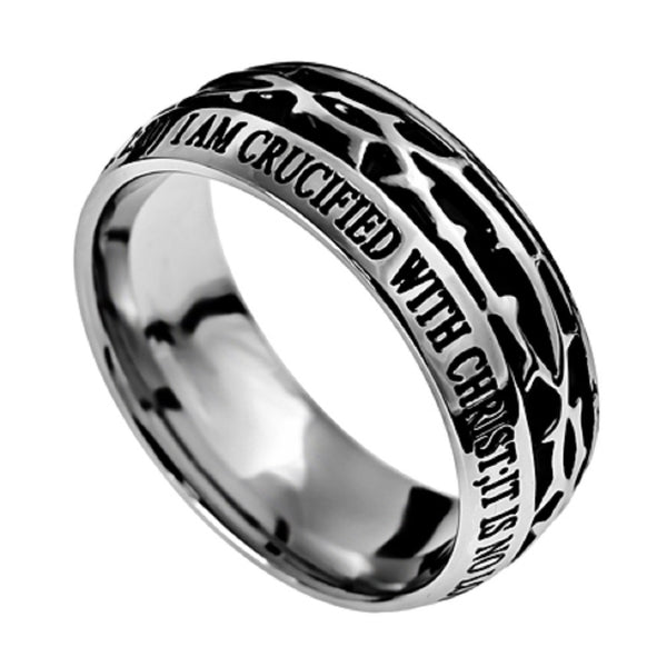 CRUCIFIED Galatians 2:20 Men's Crown Of Thorns Ring, Stainless Steel ...