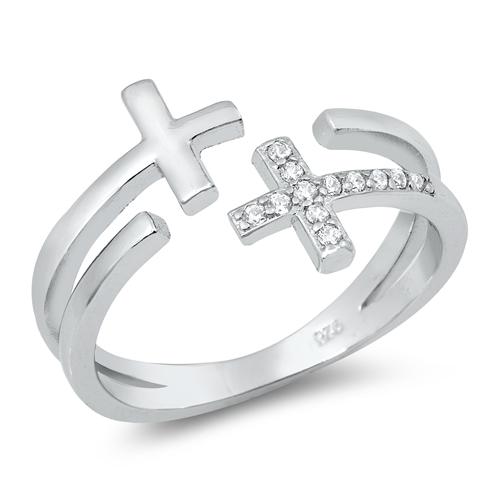 Double Cross Sterling Silver Ring Open Ended with CZ Stones – North ...
