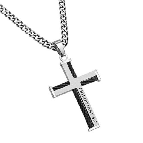 Guarded Cable Cross Necklace, Stainless Steel Curb Chain – North Arrow Shop