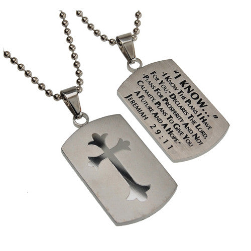 JEREMIAH 29:11 Shield Cross I Know Necklace with Bible Verse, Stainless ...