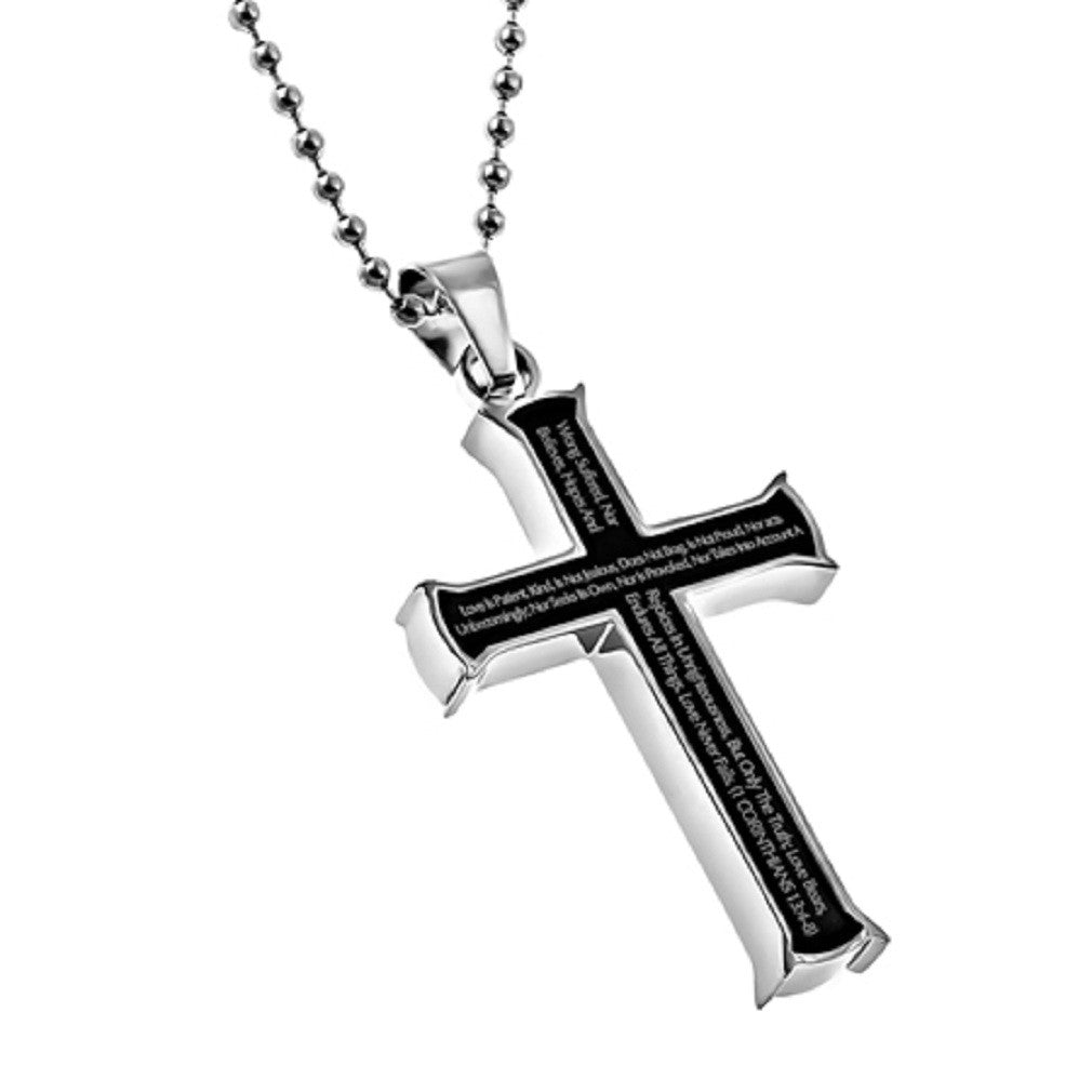 1 Corinthians 13:4-8 Black Cross Necklace LOVE IS Bible Verse, Stainle ...