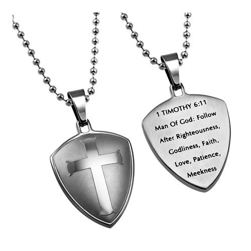 Shield of Faith Necklace, Man Of God Bible Verse, Steel Chain – North ...