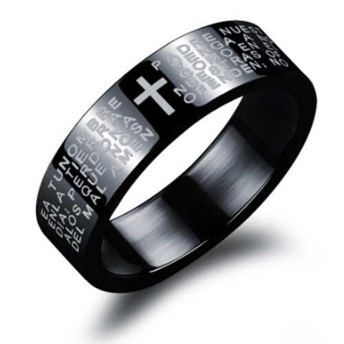 Padre Nuestro Black Ring - Lord's Prayer in Spanish, Stainless Steel ...