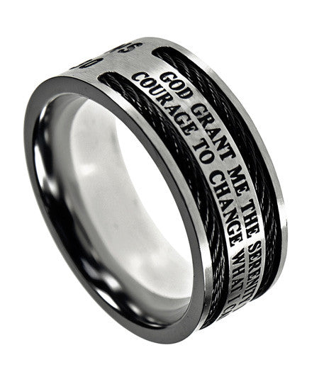 Serenity Prayer Ring, Stainless Steel Cable Band with Bible Verse ...