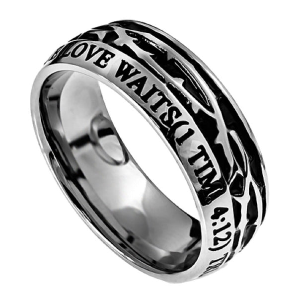 TRUE LOVE WAITS 1 Timothy 4:12 Men's Crown Of Thorns Ring, Stainless ...