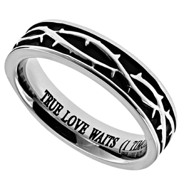 Crown Of Thorns True Love Waits Ring, Stainless Steel, Christian Bible ...