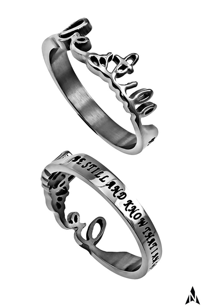 Hand Writing Bible Verse, Be Still Psalm 46:10 Ring, Stainless Steel ...