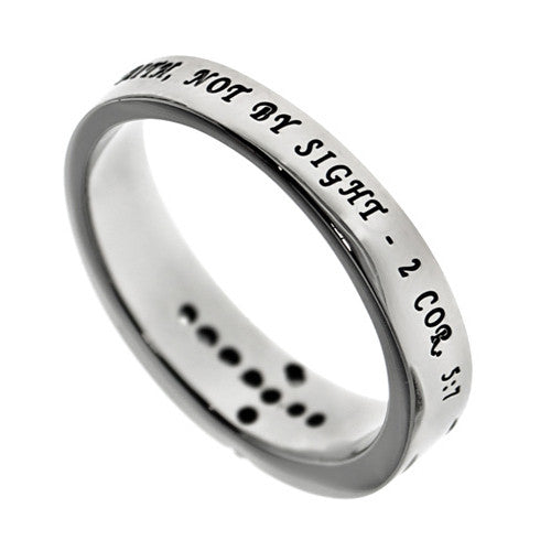 WALK BY FAITH Promise Ring, Bible Verse with CZ Cross, Stainless Steel ...