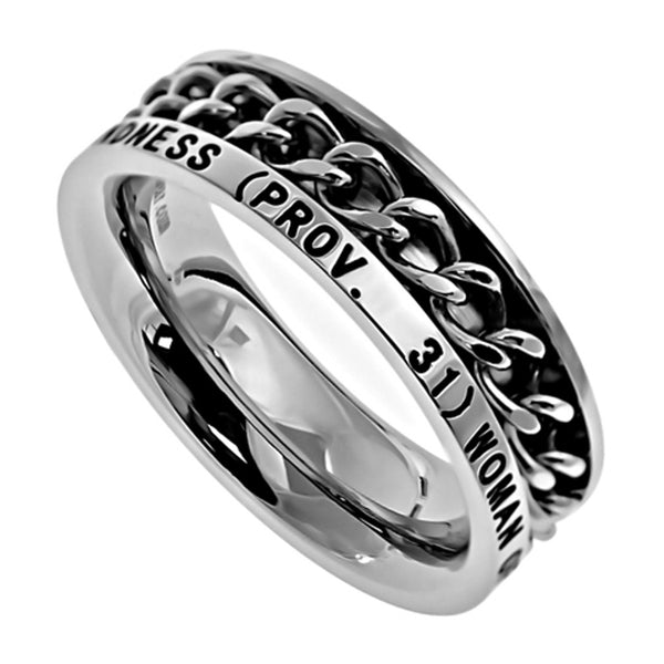 WOMAN OF GOD Proverbs 31 Christian Women Chain Ring, Stainless Steel ...