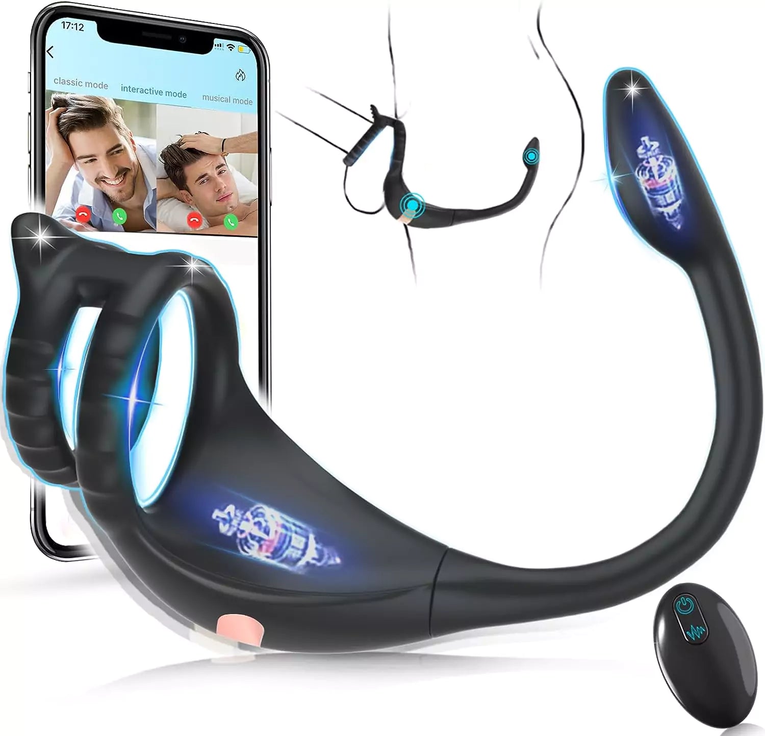 APP Control Upgraded Vibrating Dual Cock Ring with Anal Plug