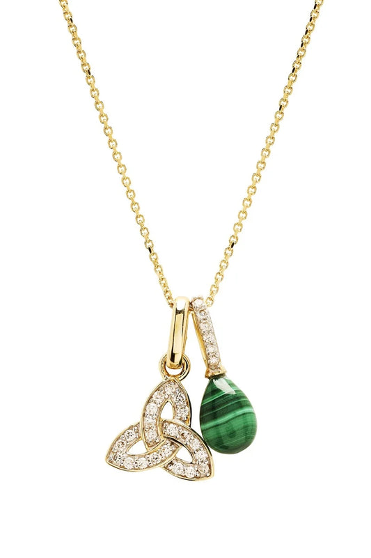 14kt Gold Lab Diamond Trinity Knot Necklace Malachite