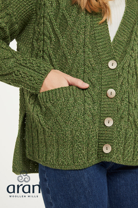 Aran Woollen Mills Vented Box Cardigan with Trellis