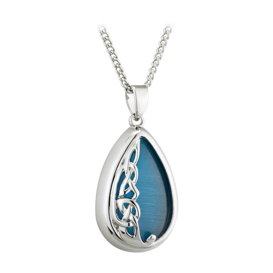 Rhodium Book of Kells Aqua Resin Necklace