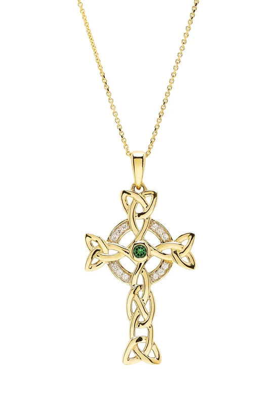 14kt Gold Lab Diamond and Emerald Celtic Cross