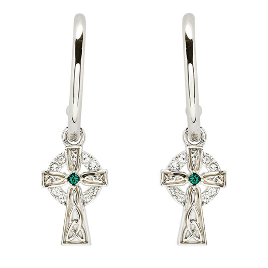 ShanOre Sterling Celtic Cross Drop Hoop Earrings