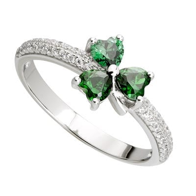 Sterling Silver Crystal Shamrock Ring