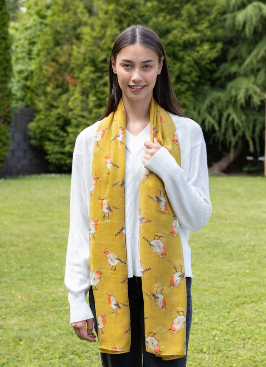 Erin Knitwear Watercolor Robin Scarf - Mustard